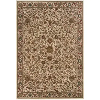5' X 8' Ivory And Green Oriental Area Rug
