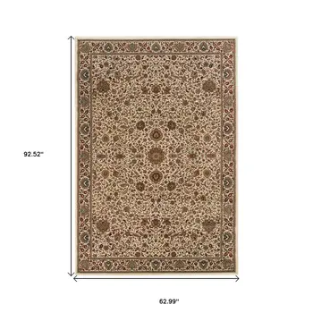 5' X 8' Ivory And Green Oriental Area Rug