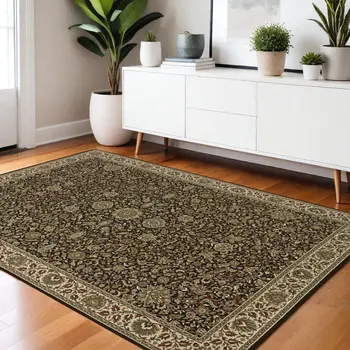 4' X 6' Ivory Black and Brown Oriental Area Rug