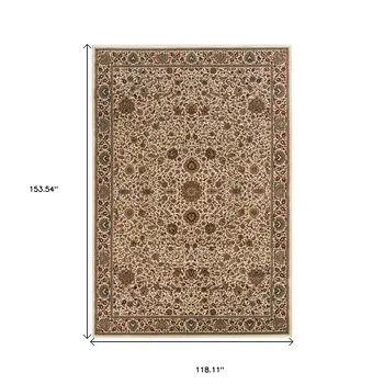 10' X 13' Ivory And Green Oriental Area Rug
