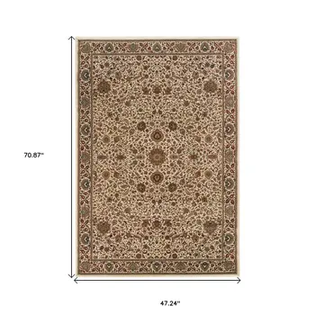 4' X 6' Ivory Green and Red Oriental Area Rug