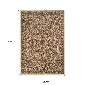 7' X 10' Ivory And Green Oriental Area Rug