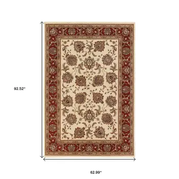 5' X 8' Ivory And Red Oriental Area Rug