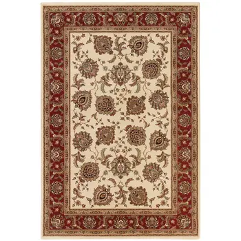 5' X 8' Ivory And Red Oriental Area Rug