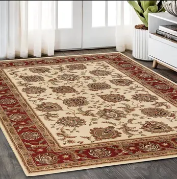 5' X 8' Ivory And Red Oriental Area Rug
