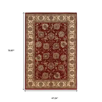 4' X 6' Ivory and Red Oriental Area Rug