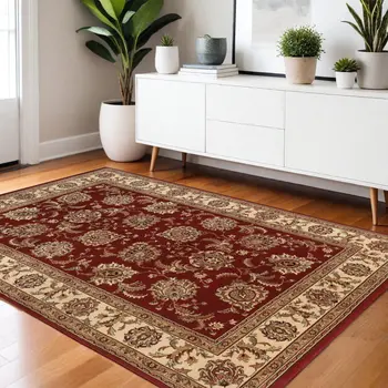 4' X 6' Ivory and Red Oriental Area Rug