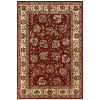 5' X 8' Red And Ivory Oriental Area Rug