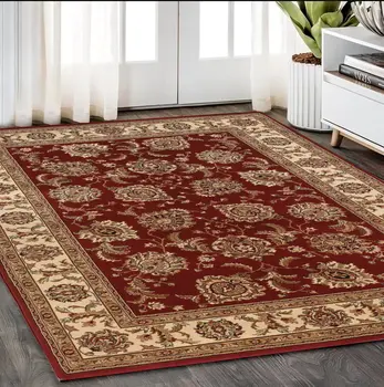 5' X 8' Red And Ivory Oriental Area Rug