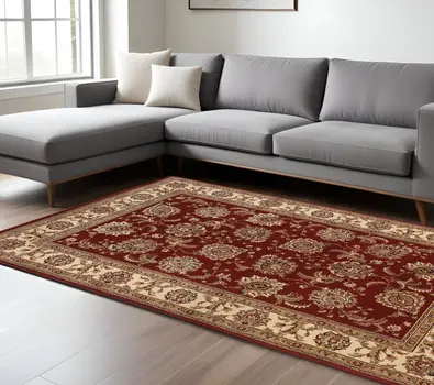 8' X 11' Red And Ivory Oriental Area Rug