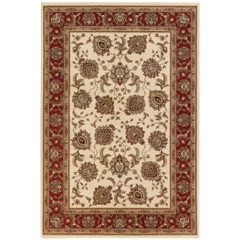 4' X 6' Ivory and Red Oriental Area Rug