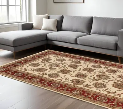 8' X 11' Ivory And Red Oriental Area Rug
