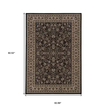 5' X 8' Black And Ivory Oriental Area Rug
