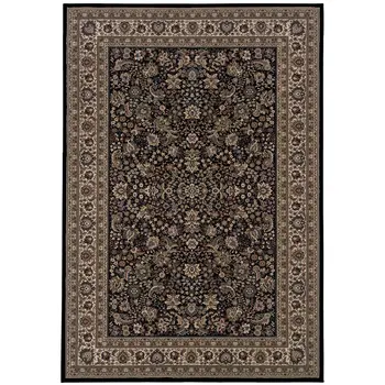 5' X 8' Black And Ivory Oriental Area Rug