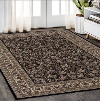5' X 8' Black And Ivory Oriental Area Rug