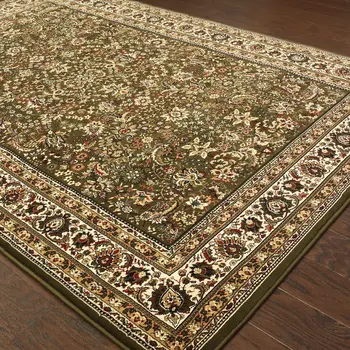 10' X 13' Green And Ivory Oriental Area Rug