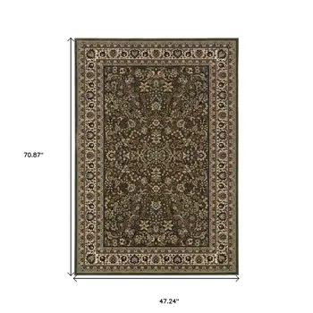 4' X 6' Green Black And Ivory Oriental Area Rug