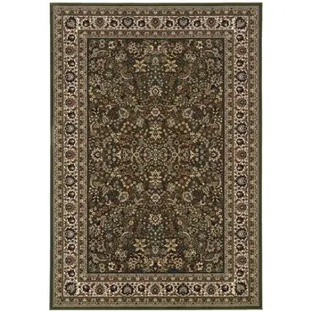 5' X 8' Green And Ivory Oriental Area Rug