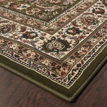 5' X 8' Green And Ivory Oriental Area Rug