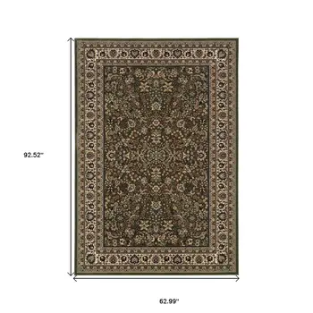 5' X 8' Green And Ivory Oriental Area Rug