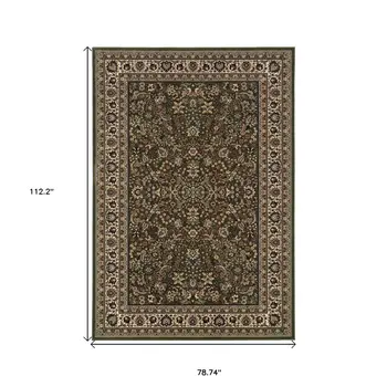 7' X 10' Green And Ivory Oriental Area Rug