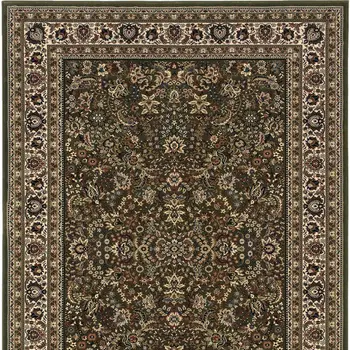 7' X 10' Green And Ivory Oriental Area Rug