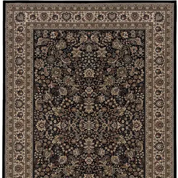 4' X 6' Black Dark Green And Ivory Oriental Area Rug
