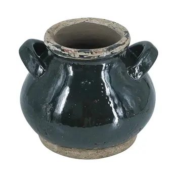 7" Beige and Black Round Terracotta Jug Vase With Does Not Apply