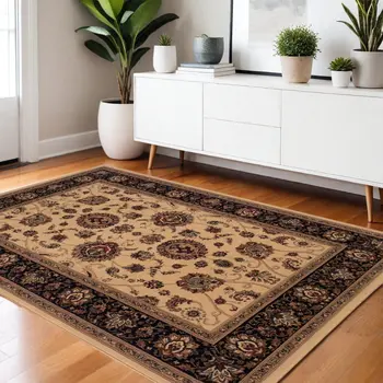4' X 6' Black And Ivory Oriental Area Rug