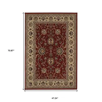 4' X 6' Red And Ivory Oriental Area Rug