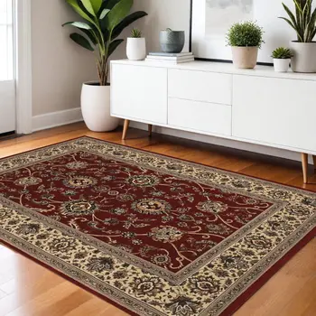 4' X 6' Red And Ivory Oriental Area Rug