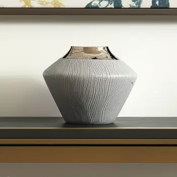 7" Brown Gold And Gray Round Ceramic Table Vase