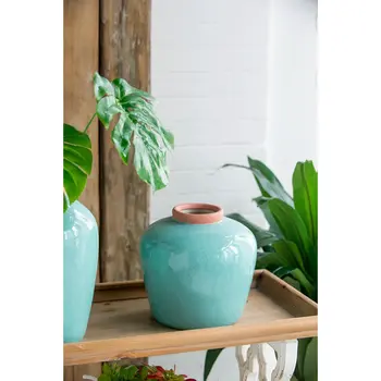 8" Brown Round Ceramic Table Vase