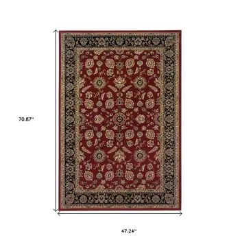 4' X 6' Red Black And Tan Oriental Area Rug