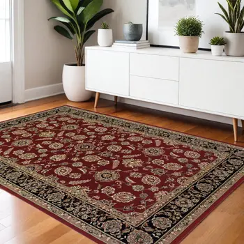 4' X 6' Red Black And Tan Oriental Area Rug