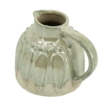 7" Sage and Ivory Round Ceramic Jug Vase With Does Not Apply