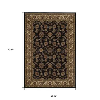 4' X 6' Brown Ivory And Black Oriental Area Rug