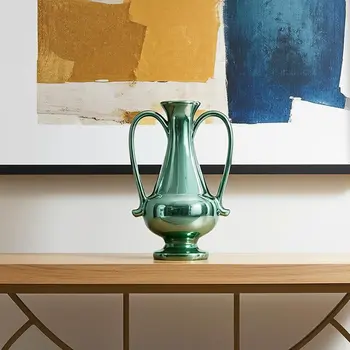 10" Hunter Green Amphora Ceramic Table Vase