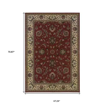 4' X 6' Red Ivory And Black Oriental Area Rug
