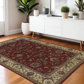 4' X 6' Red Ivory And Black Oriental Area Rug