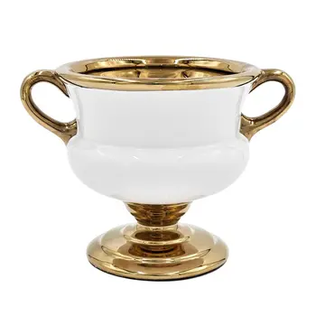 7" White And Gold Amphora Ceramic Urn
