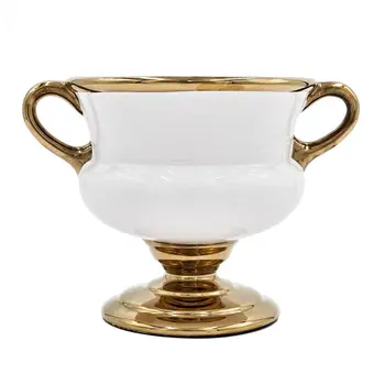 7" White And Gold Amphora Ceramic Urn
