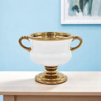 6" White And Gold Amphora Ceramic Table Vase