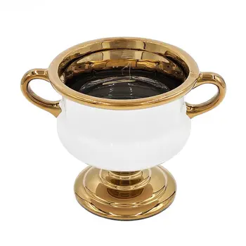 6" White And Gold Amphora Ceramic Table Vase