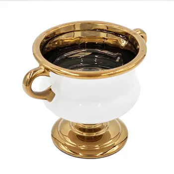6" White And Gold Amphora Ceramic Table Vase