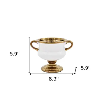 6" White And Gold Amphora Ceramic Table Vase