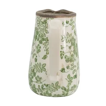 7" Green and White Leaf Round Ceramic Jug Vase With Does Not Apply