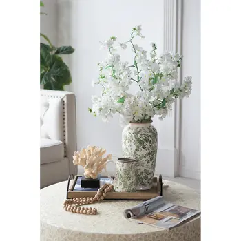 7" Green and White Leaf Round Ceramic Jug Vase With Does Not Apply
