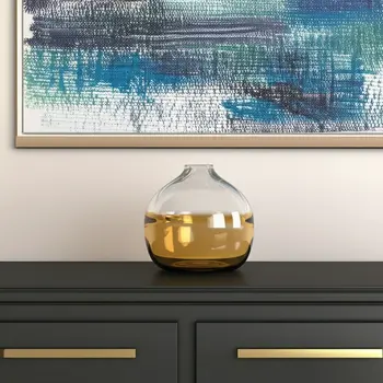 9" Clear And Brown Ombre Round Glass Table Vase