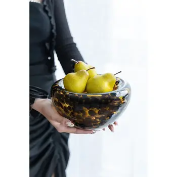 4" Beige Brown And Black Animal Print Round Glass Table Vase